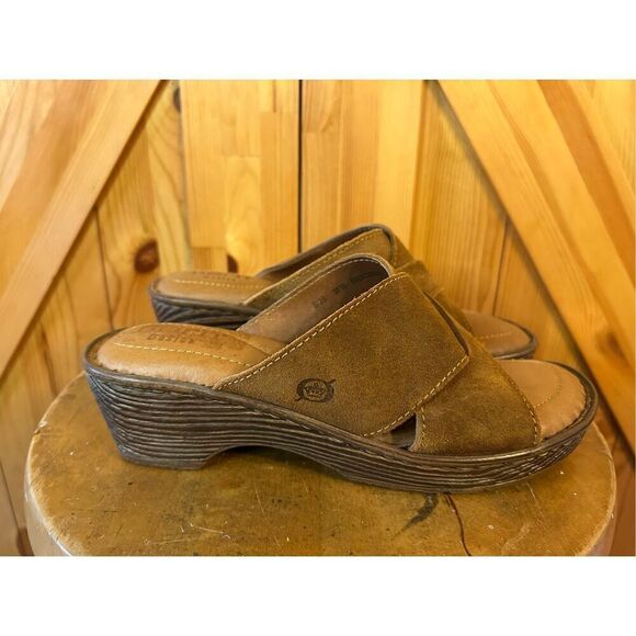 Born Teayo 30506 Women's 8M Brown Suede Leather Slide Wedge Crossover Sandals - Picture 4 of 10